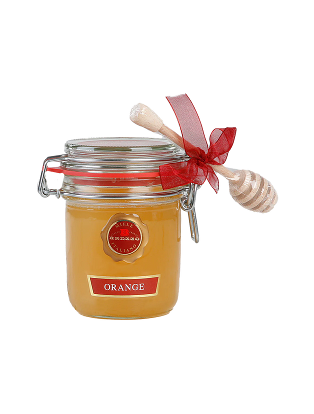 Orange Honey in Glass Jar with Wooden Honey Dipper  - 14.1 oz