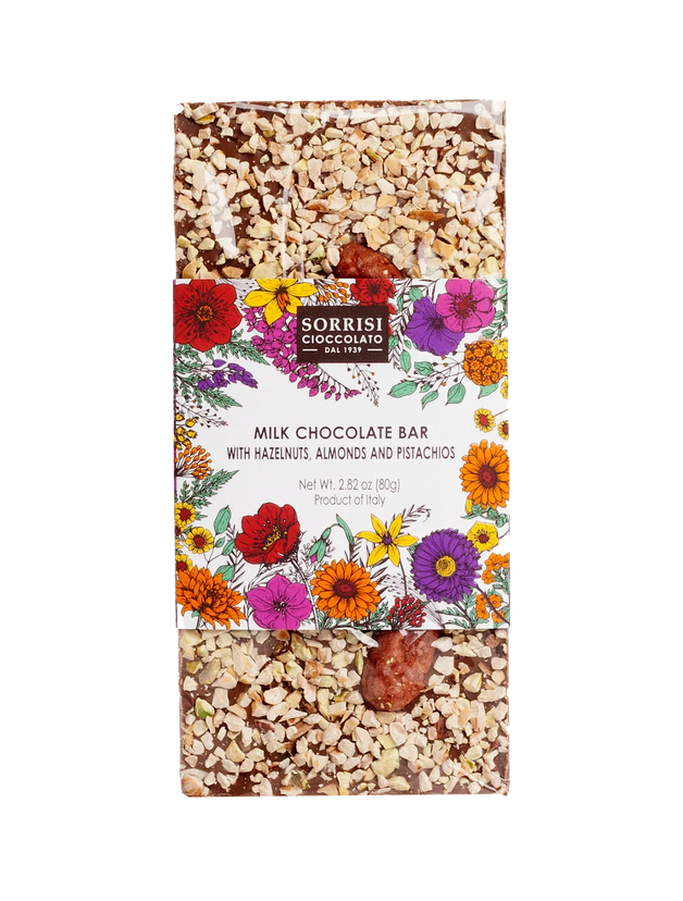 Milk Chocolate Bar with Chopped Hazelnuts, Almonds and Pistachios - 2.82 oz