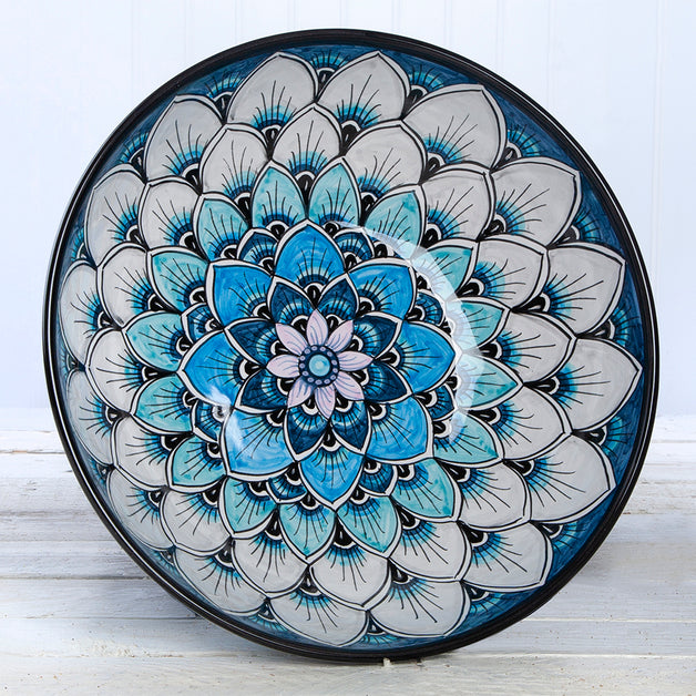 Deruta Geometric Peacock Pattern 11.5 inch Bowl (Blue)