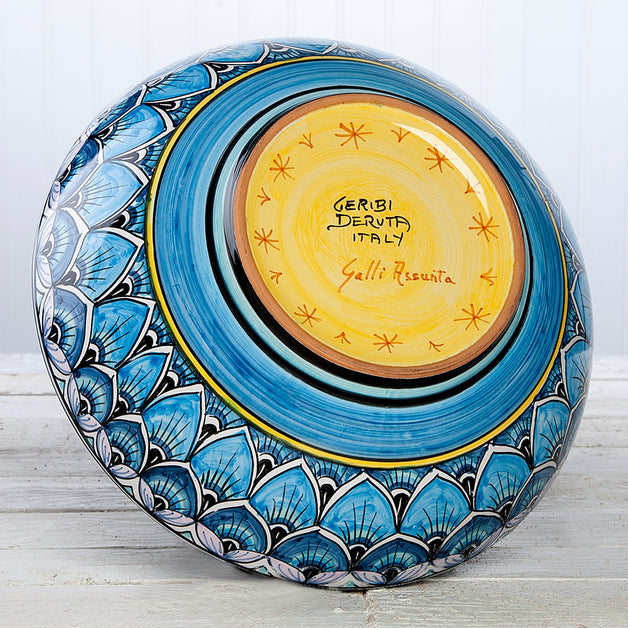 Deruta Geometric Peacock Pattern 11.5 inch Bowl (Blue)