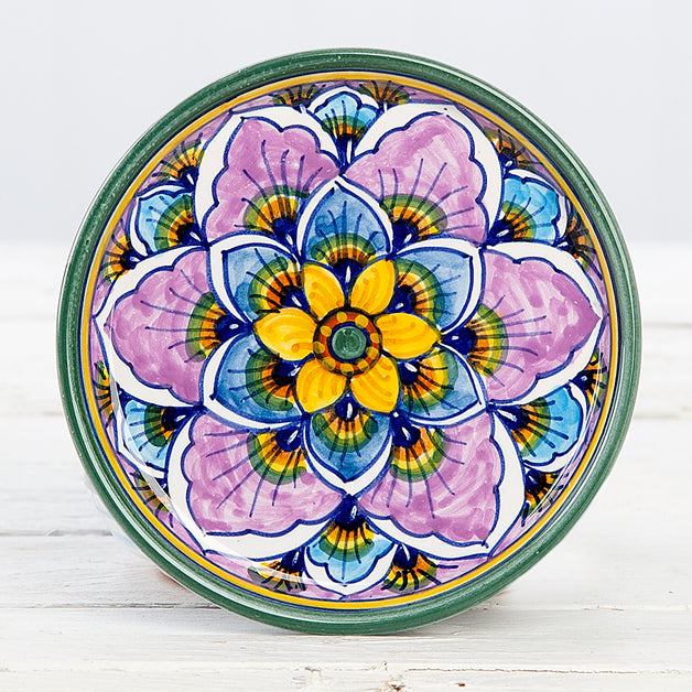 Deruta Geometric Peacock Pattern Coaster